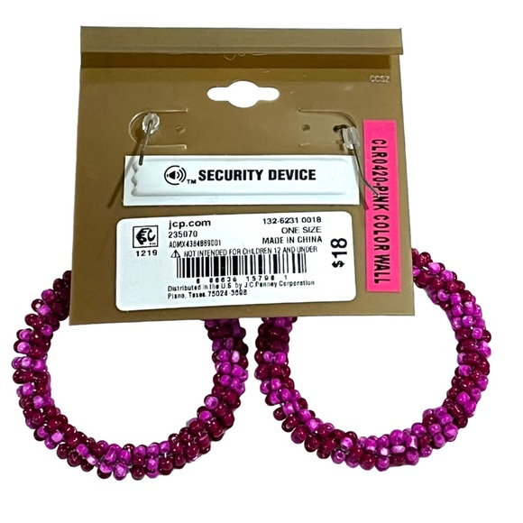 Mixit Women's Drop Hoop Beaded Earrings Pink Glass Silver Tone French Wire NWT - Picture 6 of 6